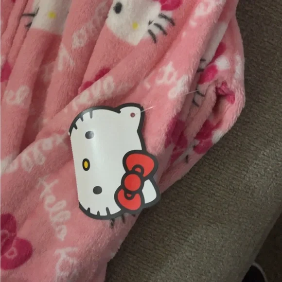 Pink And White Hello Kitty Pink Fleece PJ Adult Plus Size Hooded Onesie Suit - Picture 4 of 8